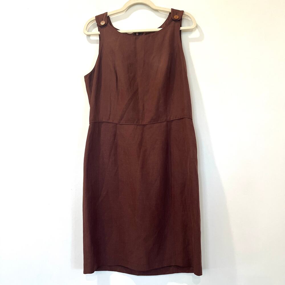 Vtg August Silk Linen Silk Blend Knee Length Sleeveless Dress Brown 12